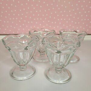 4 Vintage Anchor Hocking Tulip Dessert Dishes Clear Glass 4" Tall